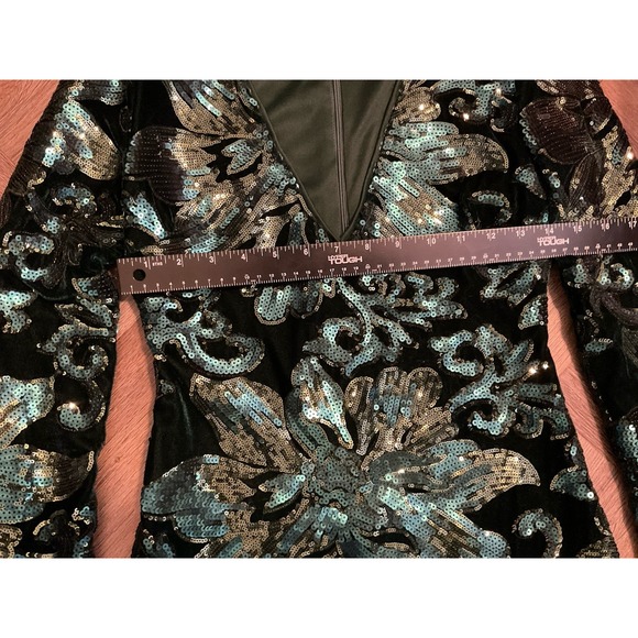 Damask Dress Womens Small Emerald Green Baroque Brocade‎ Velvet Sequin Party - Picture 14 of 15